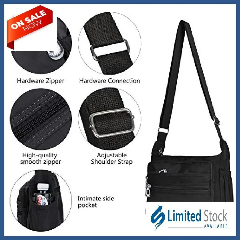Waterproof Nylon Crossbody Bag Large Size Multiple Pockets Travel Purse